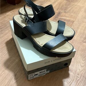 Sun + Stone Black Platform Block-Heel Sandals